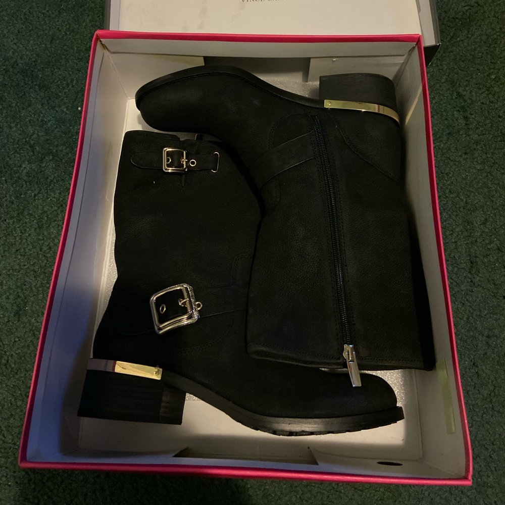 Vince Camuto Black Leather Moto Boots size 8.5 NIB Style Waveera